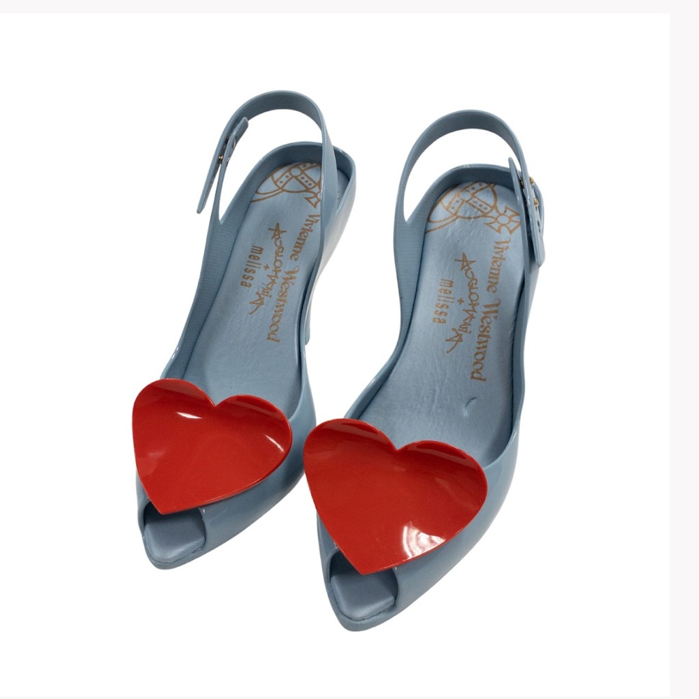 Vivienne Westwood Blue and Red Sandals with Heart Accents